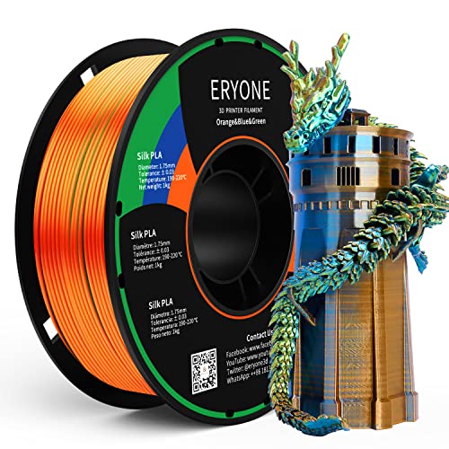 ERYONE Tri Color Silk PLA Filament 1.75mm, 3D Printer Filament PLA +/-0.03mm 1KG/Spool, Silk Orangefarben Blau and Grün von ERYONE