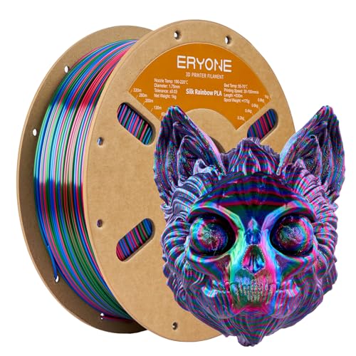 ERYONE Ultra Shiny Silk PLA Filament voor 3D Druker, PLA Filament 1.75mm, +/- 0,03mm,1kg 1 Spule, Twisted Silk Rainbow PLA, Wirbel (Rot&Blau&Grün) von ERYONE