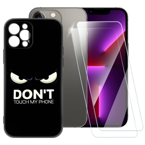 ESACMOT Don't Touch Pattern Case Compatible with iPhone 13 Pro 6.1 + [2 Pack] Screen Protector Tempered Glass, Shockproof Case Cover for iPhone 13 Pro 6.1 (15.5 cm) von ESACMOT