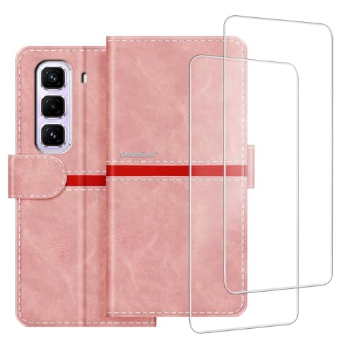 ESACMOT Handyhülle Kompatibel mit Infinix Hot 50 Pro Plus 4G + [2 Pack] Displayschutzfolie Glasfolie, Leder Magnet Schutzhülle Case Cover für Infinix Hot 50 Pro+ 4G (6,8 Zoll) Rosa von ESACMOT