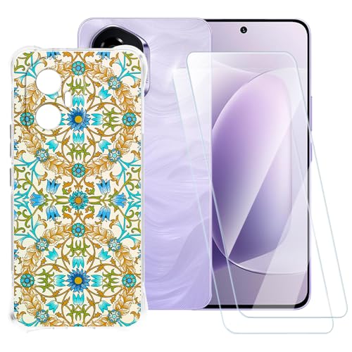 ESACMOT Kaleidoskop Muster Hülle Kompatibel mit Huawei Honor 300 5G + [2 Pack] Displayschutzfolie aus gehärtetem Glas, stoßfeste Schutzhülle für Huawei Honor 300 5G (6,7 Zoll) von ESACMOT