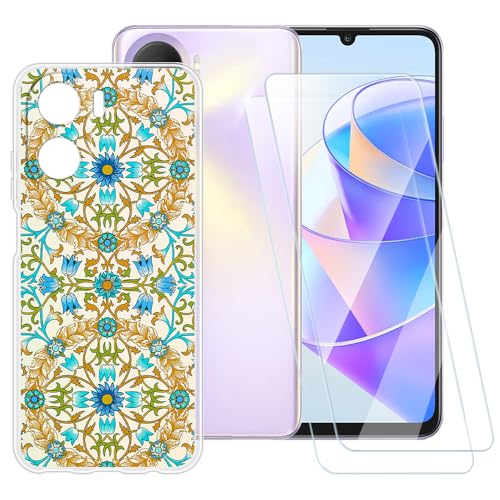 ESACMOT Kaleidoskop Muster Hülle Kompatibel mit Huawei Honor Play 40 Plus + [2 Pack] Displayschutzfolie aus gehärtetem Glas, stoßfeste Schutzhülle für Huawei Honor Play 40+ (6,7 Zoll) von ESACMOT