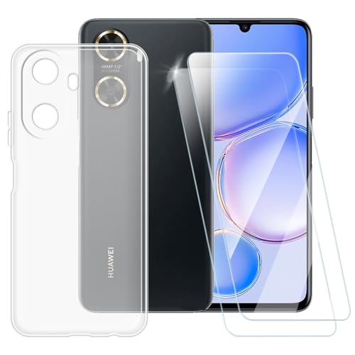 ESACMOT Klare Hülle kompatibel mit Huawei Enjoy 60 4G + [2 Pack] Displayschutzfolie aus gehärtetem Glas, stoßfeste Schutzhülle für Huawei Enjoy 60 4G (6,7 Zoll) von ESACMOT