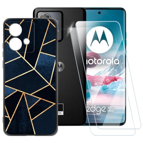 ESACMOT Klassische Streifen Hülle kompatibel mit Motorola Edge 40 Neo 5G + [2 Pack] Displayschutzfolie aus gehärtetem Glas, stoßfeste Schutzhülle für Motorola Edge 40 Neo 5G (6,5 Zoll) von ESACMOT