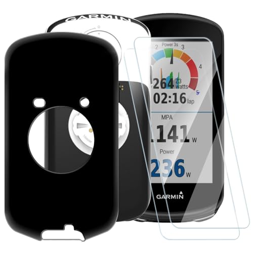 ESACMOT Pure Black Hülle kompatibel mit Garmin Edge 1030 + [2 Pack] Displayschutzfolie aus gehärtetem Glas, stoßfeste Schutzhülle für Garmin Edge 1030 (3,5 Zoll) von ESACMOT