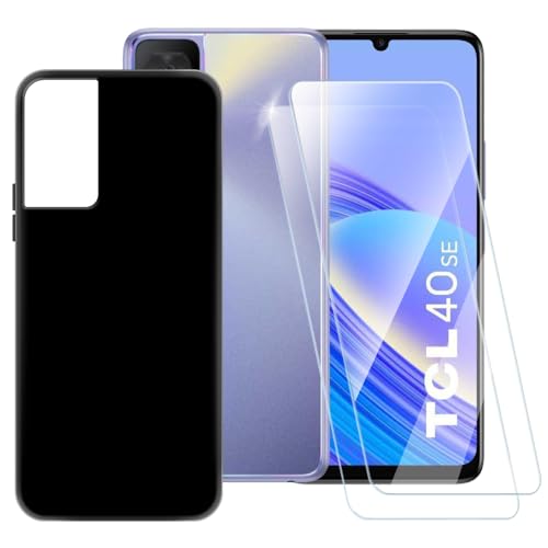 ESACMOT Pure Black Hülle kompatibel mit TCL 40 SE + [2 Pack] Displayschutzfolie aus gehärtetem Glas, stoßfeste Schutzhülle für TCL 40 XL (6,7 Zoll) von ESACMOT