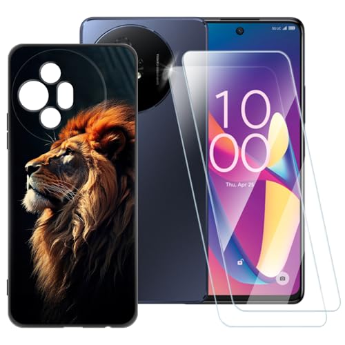 ESACMOT Schutzhülle mit Löwenmuster, kompatibel mit TCL 50 XL Nxtpaper 5G + [2 Pack] Displayschutzfolie aus gehärtetem Glas, stoßfeste Schutzhülle für TCL 50 XL 5G (6,8 Zoll) von ESACMOT