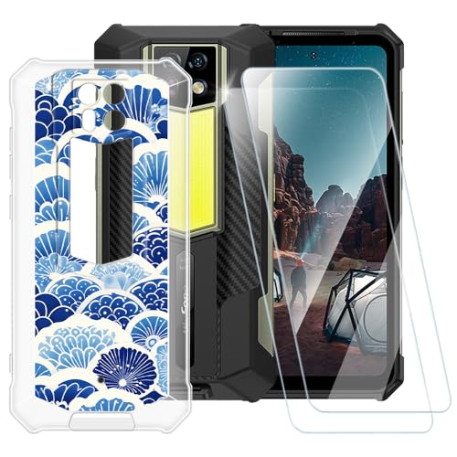 ESACMOT Schutzhülle mit Wellenmuster, kompatibel mit Ulefone Armor 24 + [2 Pack] Displayschutzfolie aus gehärtetem Glas, stoßfeste Schutzhülle für Ulefone Armor 24 (6,8 Zoll) von ESACMOT