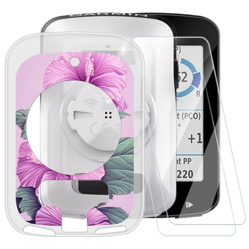 ESACMOT Schutzhülle mit rosa Blumenmuster, kompatibel mit Garmin Edge 820 + [2 Stück] Displayschutzfolie aus gehärtetem Glas, stoßfeste Schutzhülle für Garmin Edge 820 (2,3 Zoll) von ESACMOT