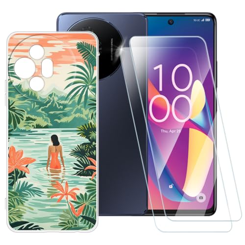 ESACMOT Schwimmende Frauen-Muster, kompatibel mit TCL 50 XL 5G + [2 Stück] Displayschutzfolie aus gehärtetem Glas, stoßfeste Schutzhülle für TCL 50 XL Nxtpaper 5G (6,8 Zoll) von ESACMOT