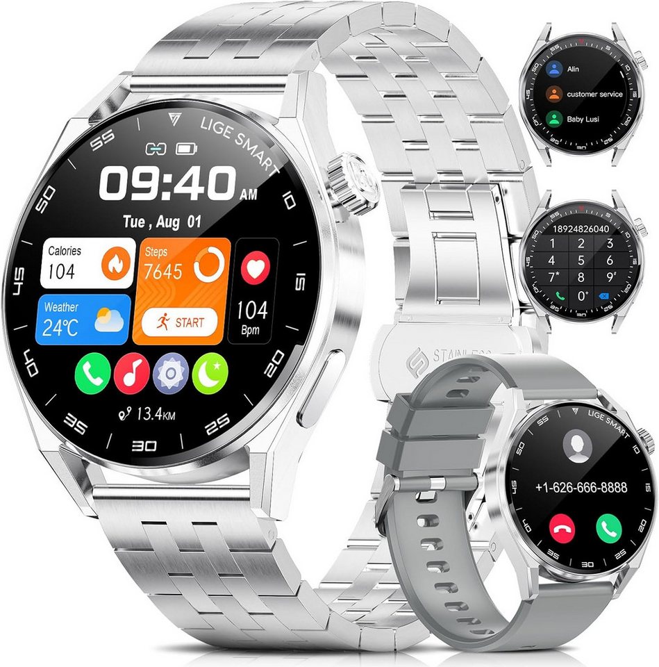 ESFOE Herren' IP68 Wasserdicht Anruf Smartwatch (1,39 Zoll, Android/iOS), mit Herzfrequenz, Schlaf 100 + Sportmodi von ESFOE