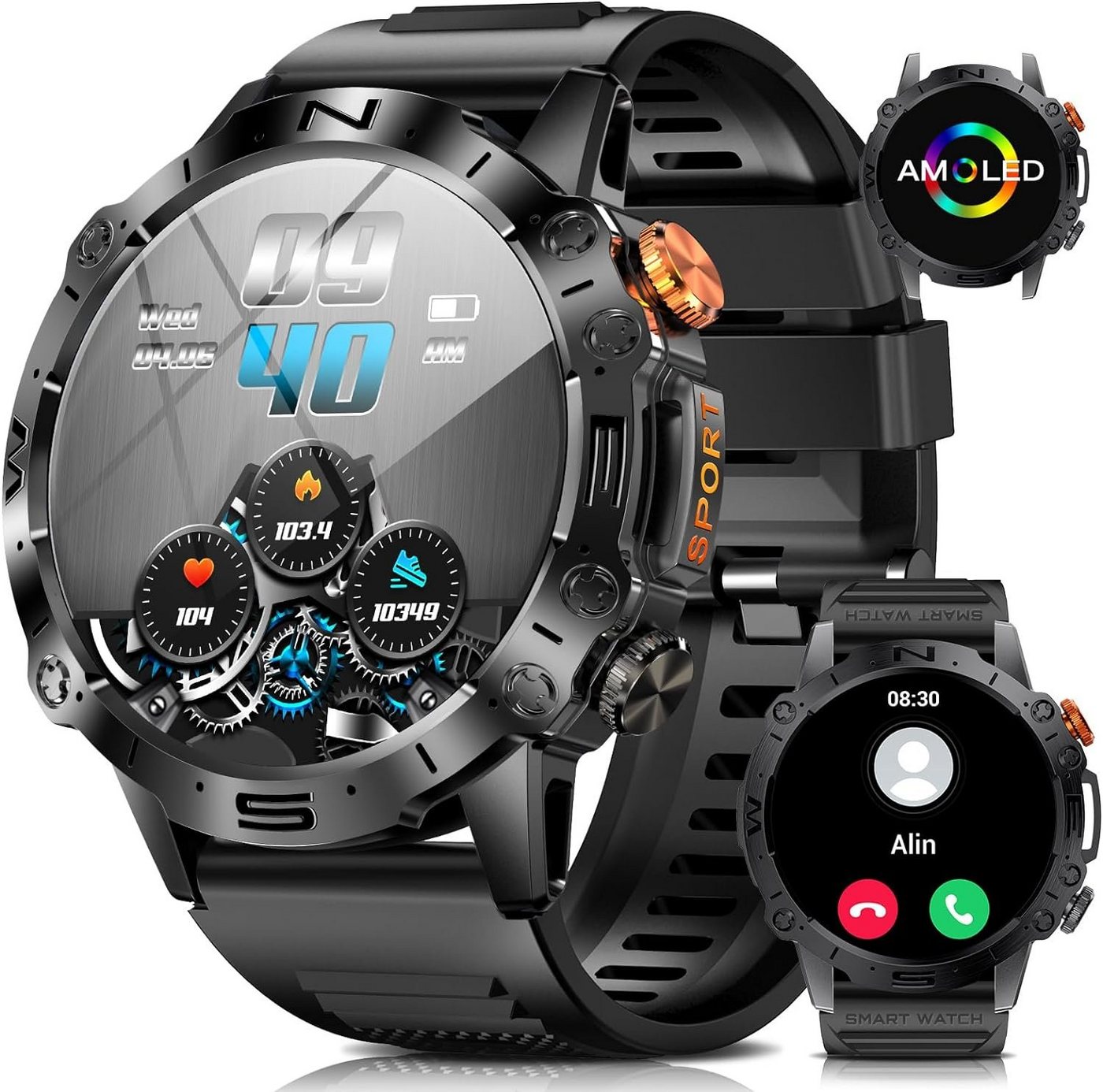 ESFOE Militär Fitness Tracker Herren's IP68 wasserdicht Smartwatch (1,43 Zoll, Android / iOS), Mit den besten und erstaunlichsten Funktionen, attraktivem Design von ESFOE