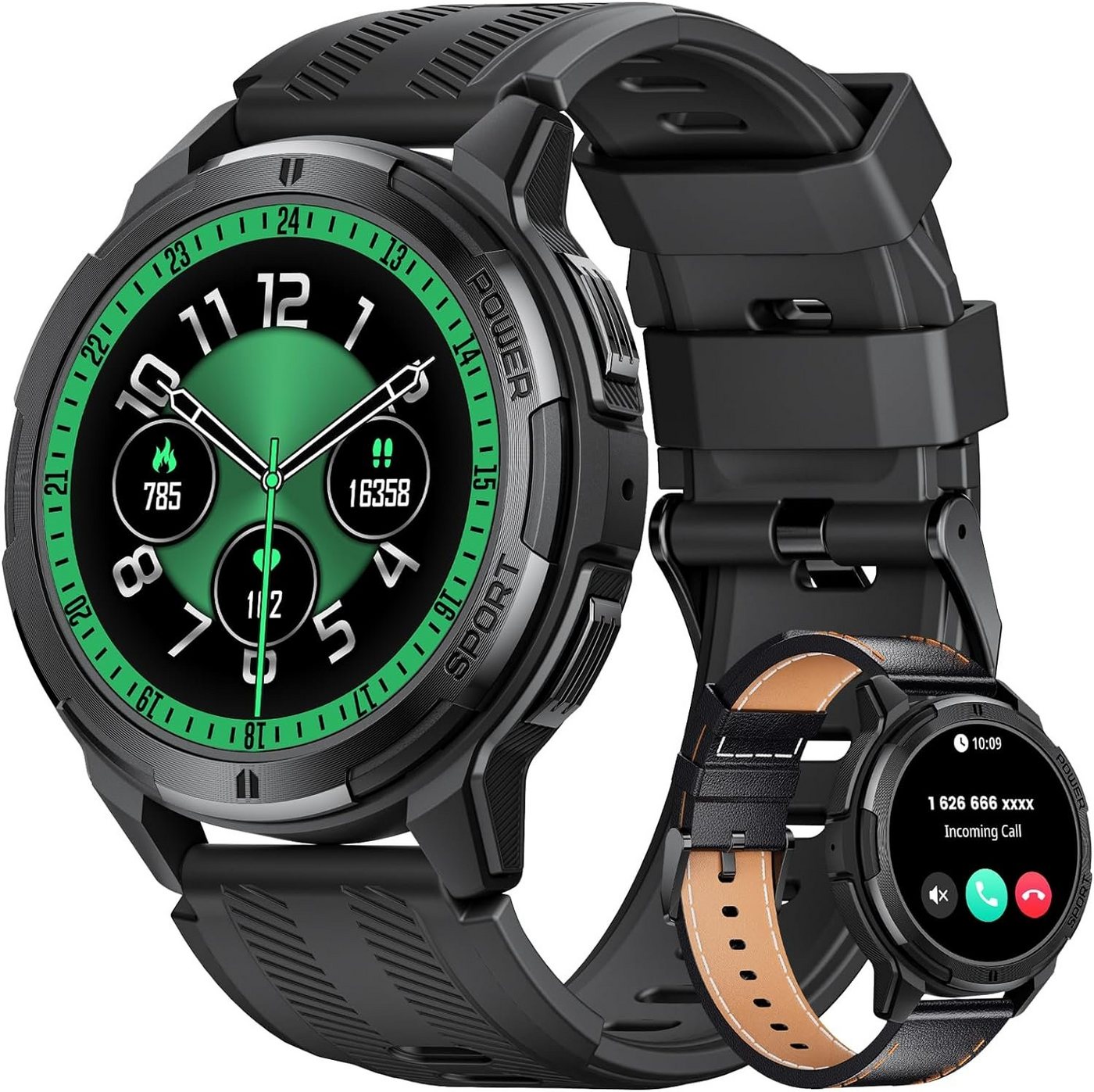 ESFOE Smartwatch (1,43 Zoll, Android iOS), Fitnessuhr Herren mit Blutdruckmessung/Herzfrequenz,Outdoor Militär von ESFOE