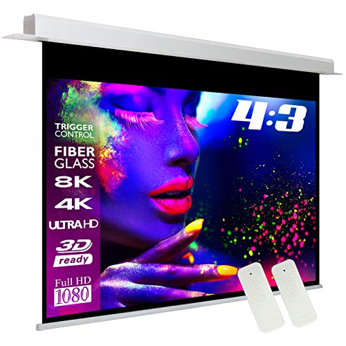 ESMART Expert CSX Deckeneinbau-Leinwand 276 cm Bild 224 x 168 cm (110") 4:3 | Infrarot Fernbedienung | Trigger-Steuerung | Heimkino elektrische Beamer Motor Projektions-Leinwand von ESMART