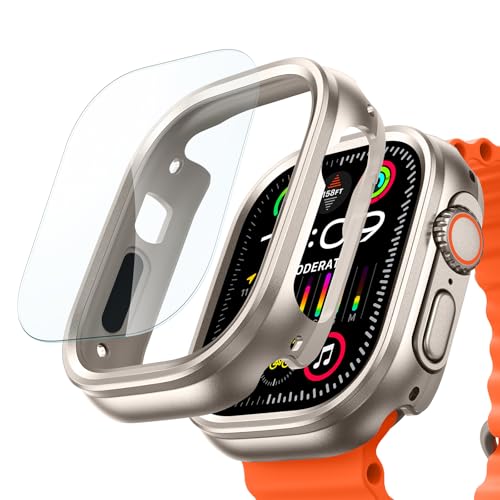 ESR für Apple Watch Ultra 2/1 Hülle mit Displayschutz (2024/2023/2022, 49mm), Militärnorm Schutz, Case aus Aluminiumlegierung mit 2 Stück Glasschutz Set, Bleib Original, Armorite Serie, Titanmetall von ESR