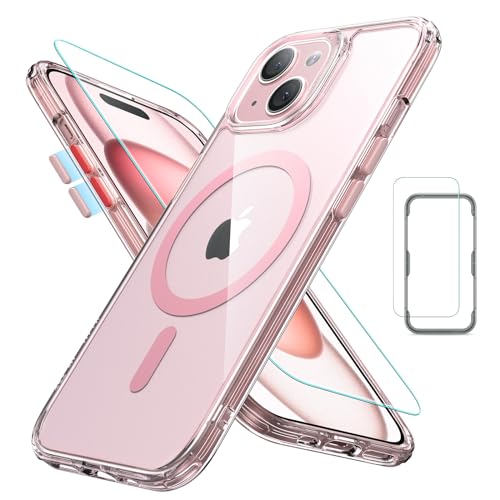 ESR für iPhone 15 Plus Hülle Set (5 in 1), durchscheinende Matte Hülle mit Displayschutzfolie und Kameraschutz, kompatibel mit MagSafe, Militärnorm Schutz, Classic Serie, Klares Rosa von ESR