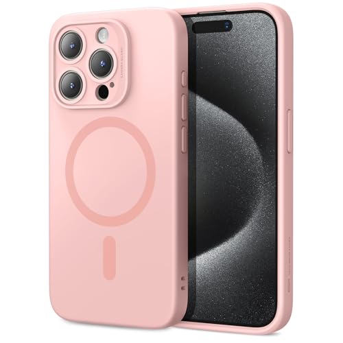 ESR für iPhone 15 Pro Max Hülle,Kompatibel mit MagSafe, unterstützt magnetisches Laden, dünne Handy Hülle aus flüssigem Silikon, stoßdämpfendes Case, Display- und Kameraschutz, Cloud Serie, Rosa von ESR