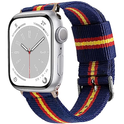 ESTUYOYA Armband Spanien für Apple Watch 49mm 45mm 44mm 42mm, Nylon-Armband Blau mit Spanischer Flagge und Sportschließe für iWatch Ultra 2 SE 2 Series 9 8 7 6 5 4 3 2 1 von ESTUYOYA