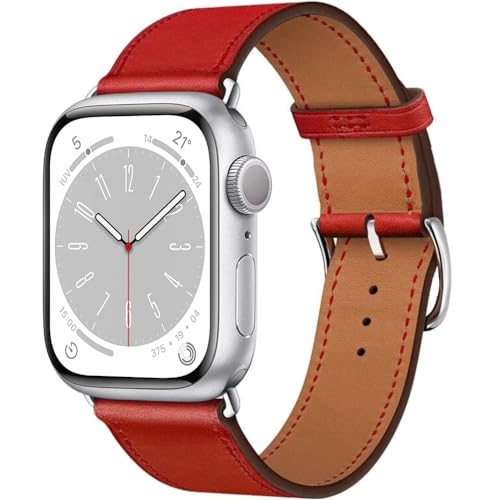 ESTUYOYA - Lederarmband Kompatibel mit Apple Watch Series 8/7/6/5/4/3/2/1/SE/SE2 Edles Leder-Armband Fein und Elegant Männlich Weiblich - Rot von ESTUYOYA