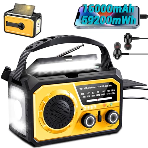 ETDEUH 16000mAh Kurbelradio mit Handyladefunktion Solar, AM/FM Tragbar Notfallradio mit Wiederaufladbar Powerbank Solar Radio Dynamo mit Taschenlampe SOS Alarm Kompass für Camping, Ourdoor (Orange) von ETDEUH