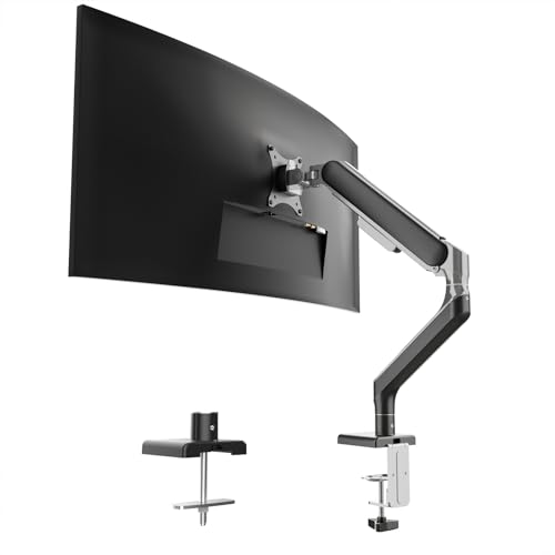 ETHU Single Monitor Halterung Für 17-45 Zoll Flach & Curved Bildschirm, Premium Aluminium Gasfeder Monitorhalterung, Tischhalterung Höhenverstellbar Neigbar Schwenkbar, Max 17kg, VESA 75/100mm von ETHU