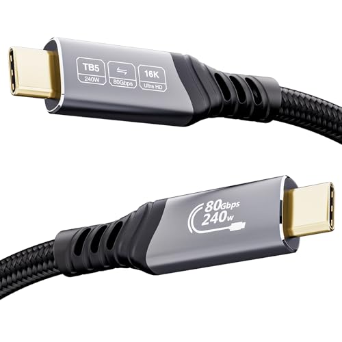 EUDOBEL USB C Thunderbolt 5 Kabel 80Gbps 0.5m, 120Gbps Video Bandbreite, PD 3.1 240W Ladeleistung, Video 16K@30Hz 8K@60Hz, 12-bit Farbtiefe Kompatibel mit Mac mini M4 Pro, Thunderbolt 4, SSD, eGPU von EUDOBEL