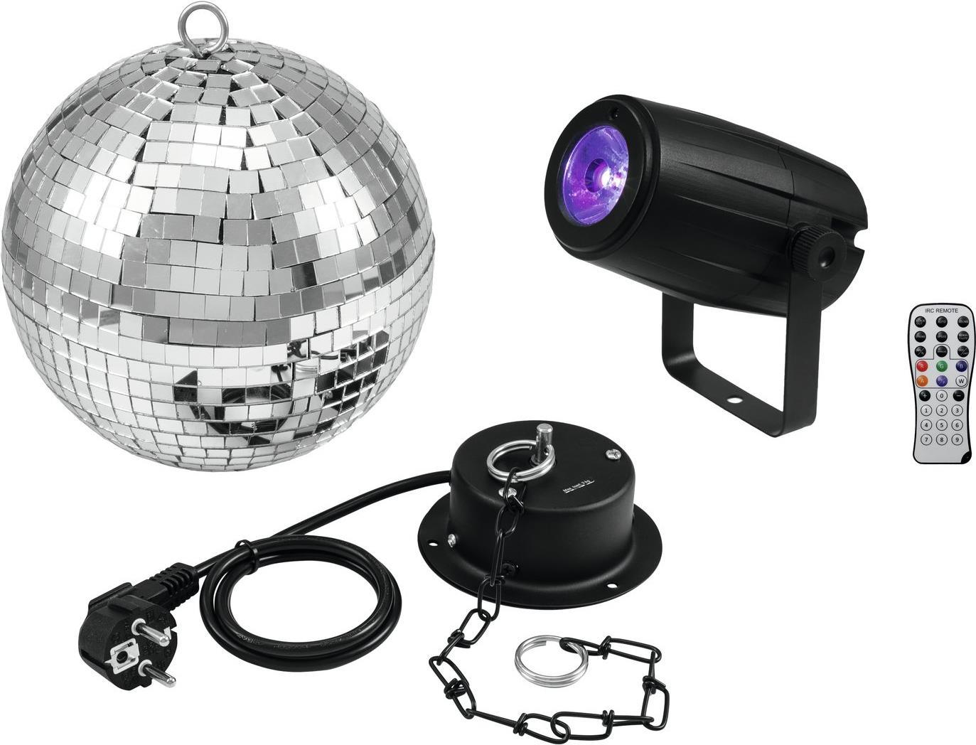 EUROLITE Set Spiegelkugel 20cm mit Motor + LED PST-5 QCL Spot sw (20000563) von EUROLITE