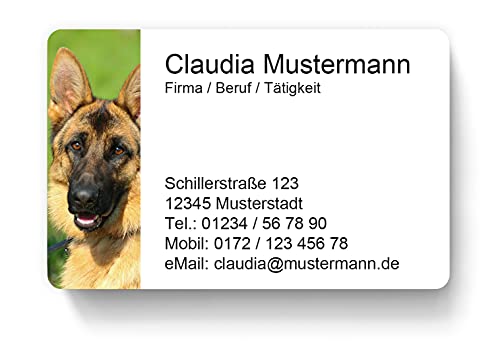 100 Visitenkarten, laminiert, 85 x 55 mm, inkl. Kartenspender - Schäferhund von EUROPRINT24