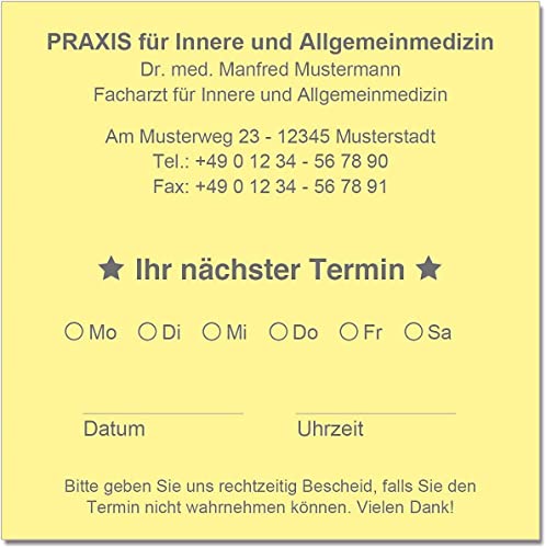 Terminzettel Terminkarten Termine mit Ihrer Adresse personalisiert 10 x 10 cm (hellgelb) (1000) von EUROPRINT24