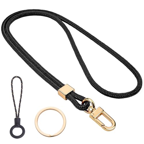 EUZUXU Schlüsselband Lang, Schlüsselanhänger Lanyard, Nylon Lanyards mit Karabiner, Paracord Lanyard mit Metall Ring und Mini Abnehmbare Geflochtenes Lanyard (Schwarz) von EUZUXU