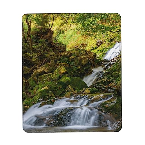 Mauspad mit Wasserfall-Wald, bedruckt, klein, Computer-Mauspad mit rutschfester Unterseite, Gaming-Mauspad, genähte Kanten, Laptop-Mauspad von EVANEM