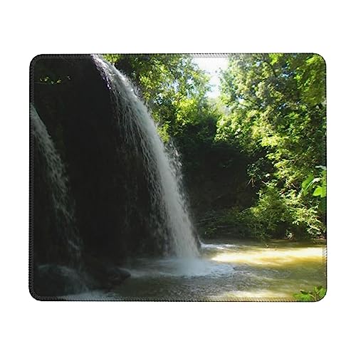 Mauspad mit Wasserfall-Wald, rutschfeste Unterseite, Computer-Mauspad, glatte genähte Kanten, Gaming-Schreibtischmatte, klein für Büro, Zuhause, 17,8 x 21,6 cm von EVANEM