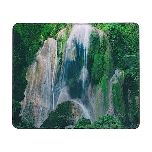 Mauspad mit Wasserfall im Dschungel, rutschfeste Unterseite, Computer-Mauspad, glatte genähte Kanten, Gaming-Schreibtischmatte, klein für Büro, Zuhause, 17,8 x 21,6 cm von EVANEM