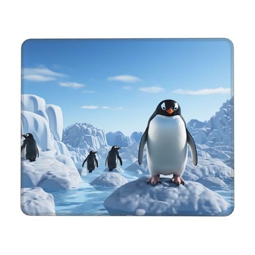 Pinguin Antarktis Eis-bedrucktes Gaming-Mauspad, Computer-Tastatur-Mauspad, Schreibtischunterlage mit rutschfester Gummiunterseite und genähtem Rand für Zuhause, Büro, Gaming-Arbeit von EVANEM