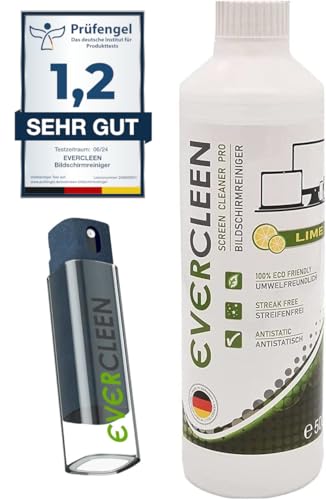 EVERCLEEN 2 GO Made in Germany Screen Cleaner Pro Bildschirmreiniger + Refill 500ml. Umweltschonender Veganer Reiniger. TV, PC, Laptop, Tablet, Displays, Brillen & Smartphone… von EVERCLEEN