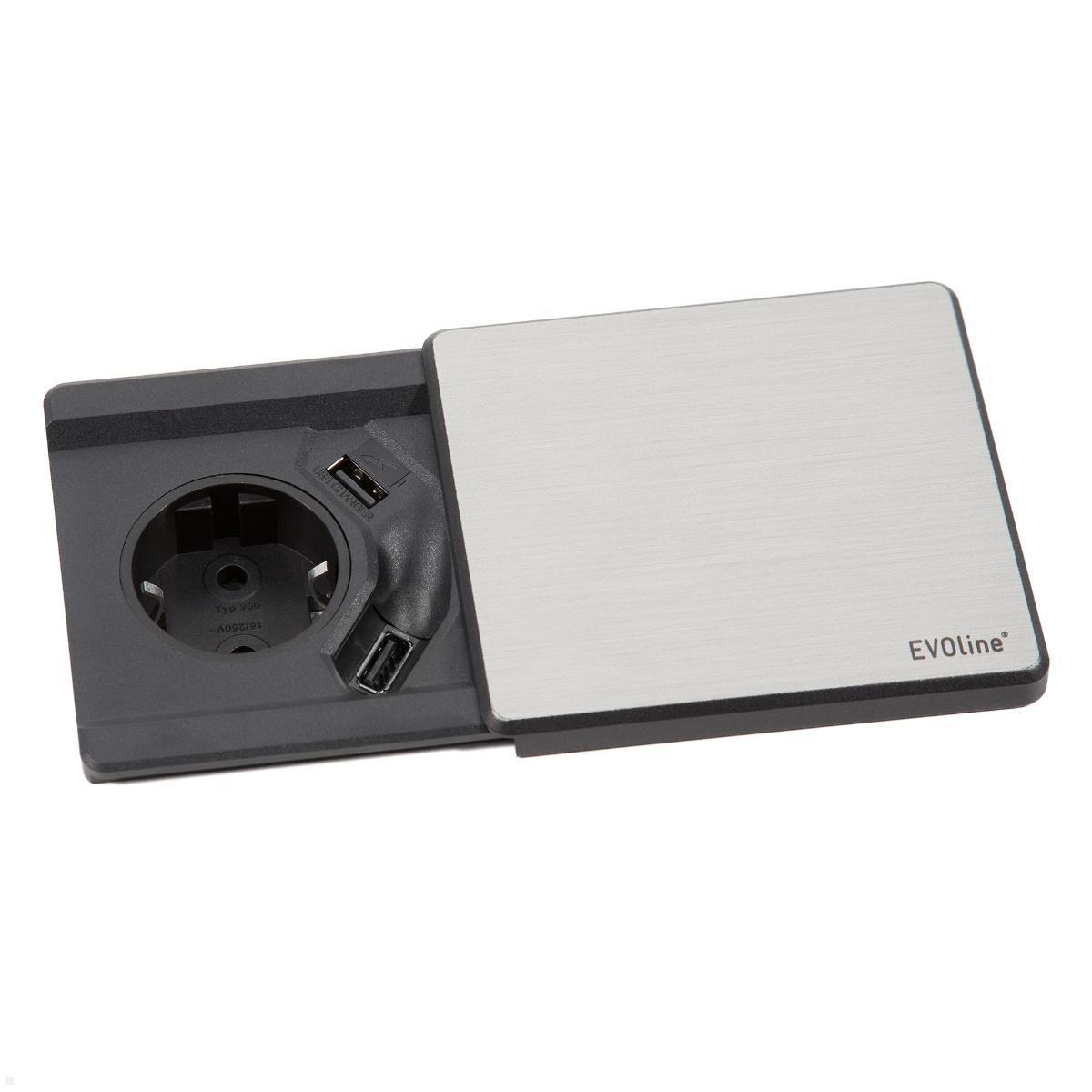 EVOline Square80 Einbausteckdose mit USB-Charger A/A, Edelstahl von EVOline