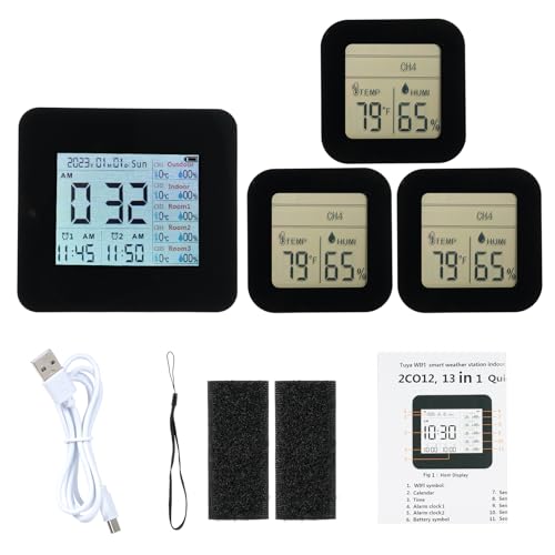 EVTSCAN -drahtlose Wetterstation, Außentemperatur und Feuchtigkeitssensor im Innenbereich, Echtzeitdaten, 5 Fernbedienungssensoren, wiederaufladbare Batterie für die Überwachung (3 PCS -Sensoren) von EVTSCAN