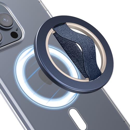 EWA MagOne Lite 2nd Gen Phone Grip with Replaceable Elastic Finger Loop, Removable Magnetic Ring Holder Loop, Accessories for iPhone 15, 14, 13 Pro/Max/Plus, Blue von EWA