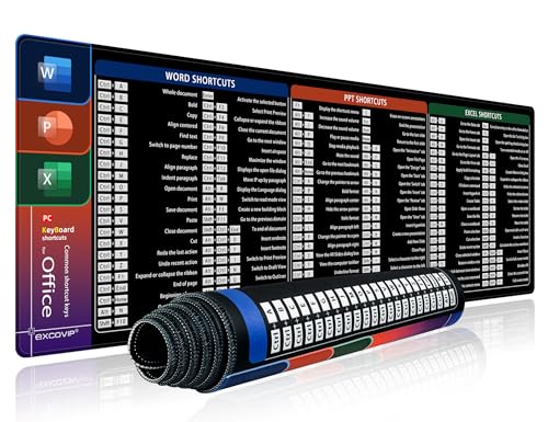 Excel Shortcut Tasten Mauspad | erweitertes großes 90 * 30cm| Spickzettel-Shortcut-Mauspad | Office-Büro-Tabellenkalkulation-Tastaturmatte | rutschfeste genähte Kante excovip von EXCO