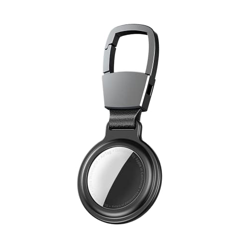 EXPE Schlüsselanhänger für Apple AirTag - Anhänger aus robusten Aluminium und Leder - Perfekte Hülle für Ihren AirTag - Karabiner - Schlüsselfinder - Schwarz von EXPE