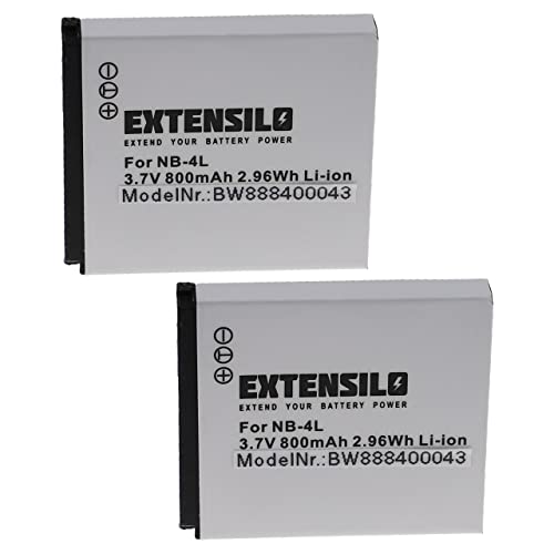 EXTENSILO 2X Akku kompatibel mit Canon Digital Ixus 30, 40, 50, 255 HS, 220HS, 230HS, 55 Kamera (800mAh, 3,7V, Li-Ion) von EXTENSILO