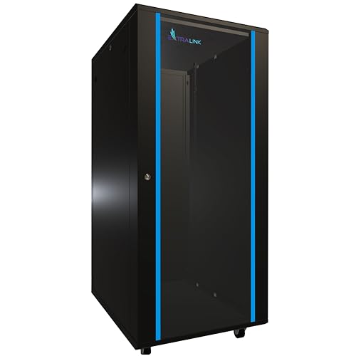 Netzwerkschrank 19 Zoll 27 HE 600x800 freistehend abnehmbare Seitenwände selbstmontierender Rahmen Serverschrank 19 Zoll für Switches UPS Server gehärtetes Glas Schwarz Rack 19 Zoll von EXTRALINK