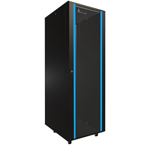 Netzwerkschrank 19 Zoll 37 HE 600x800 freistehend abnehmbare Seitenwände selbstmontierender Rahmen Serverschrank 19 Zoll für Switches UPS Server gehärtetes Glas Schwarz Rack 19 Zoll von EXTRALINK