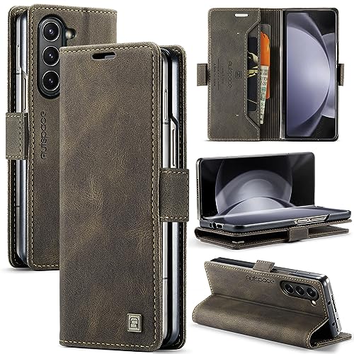 EYZUTAK Handyhülle für Samsung Galaxy Z Fold 5 5G Hülle,Flip Case Lederhülle Magnetverschluss Brieftasche mit Kartenfächern Standfuntion Retro Ledertasche mit RFID Schutz Stoßfeste Klapphülle-Braun von EYZUTAK