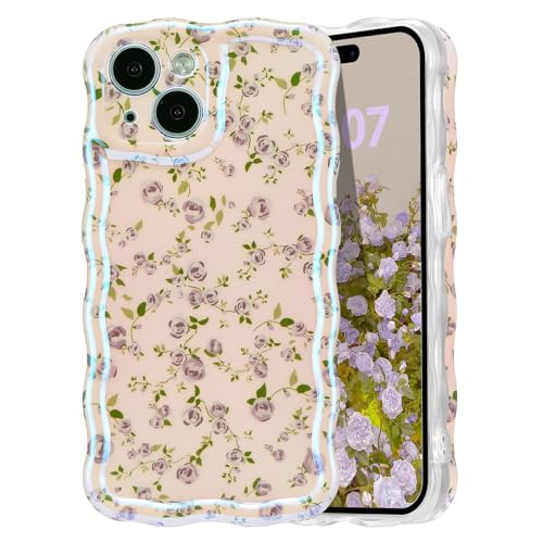 EYZUTAK Hülle für iPhone 13,Cute Hülle Blumen Handyhülle Glitzer Laserblume Retro Rose Hülle Wellenform Weiche TPU Case Mode Stoßfeste Schutzhülle Bumper Cover für Frauen Mädchen-Lila Blume/Lila von EYZUTAK