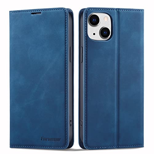 EYZUTAK Hülle für iPhone 15 6.1, Magnetverschluss Premium PU Leder Flip Case mit Kartenfächern Brieftasche Standfuntion Stoßfeste Silikonhülle Retro Ledertasche - Blau von EYZUTAK