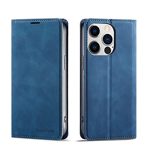 EYZUTAK Hülle für iPhone 15 Pro Max 6.7, Magnetverschluss Premium PU Leder Flip Case mit Kartenfächern Brieftasche Standfuntion Stoßfeste Silikonhülle Retro Ledertasche - Blau von EYZUTAK