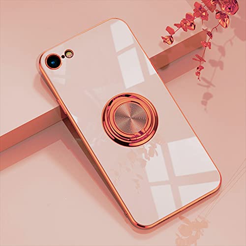 EYZUTAK Hülle für iPhone SE 2022 5G iPhone 7 iPhone 8 SE 2020, Glänzend Weiche Silikon TPU Slim Case mit 360 Grad Ring Ständer Stoßfest Schutzhülle Fingerhalter Magnetische Autohalterung Cover-Rosa von EYZUTAK