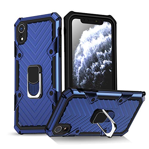 EYZUTAK Hülle für iPhone XR,Duty Dual Layer Hard Armor Hülle mit 360 Grad Ringständer Militär Handyhülle Stoßfeste Antikollisions Cover mit Ständer Magnetische Autohalterung Unterstützen-Blau von EYZUTAK