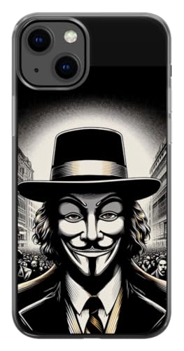 EZB Anonymous Character V Schutzhülle für iPhone 13, flexible, stoßdämpfende Kanten, bunte, einzigartige Handyhülle, V für Vendetta (iPhone 13), Schwarz von EZB